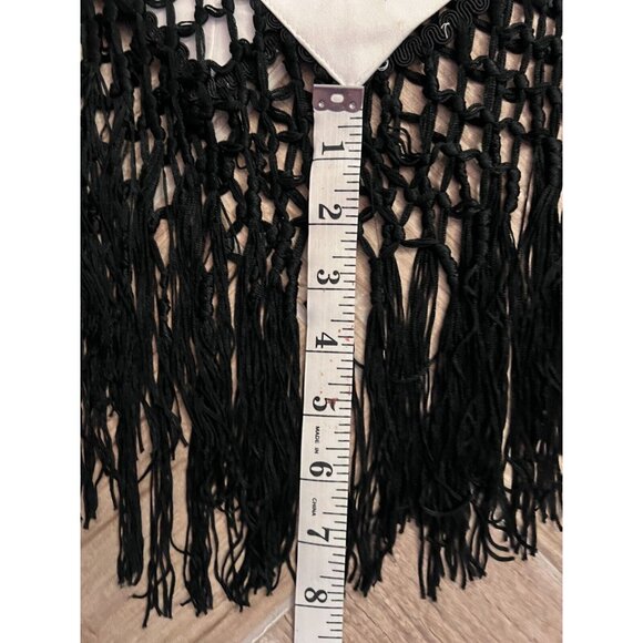 Vintage Caché ASYMMETRICAL Skirt Size 8 Black & White Fringe Floral Embroidery - Picture 13 of 16